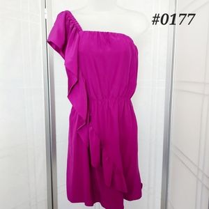 🤍Kara Janx 100%SILK dress purple one shoulder ruffle accents *LARGE